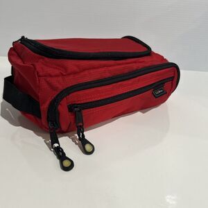 Vintage LL Bean Red Nylon Dopp Kit Travel Toiletry Bag Zippered Pockets